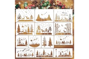 BOQON 13 Pcs Christmas Stencils for Window Reusable Christmas Scene Stencils for Painting on Wood Glass Window Crafts Fabric Canvas Wall Crafts (13 Christmas)