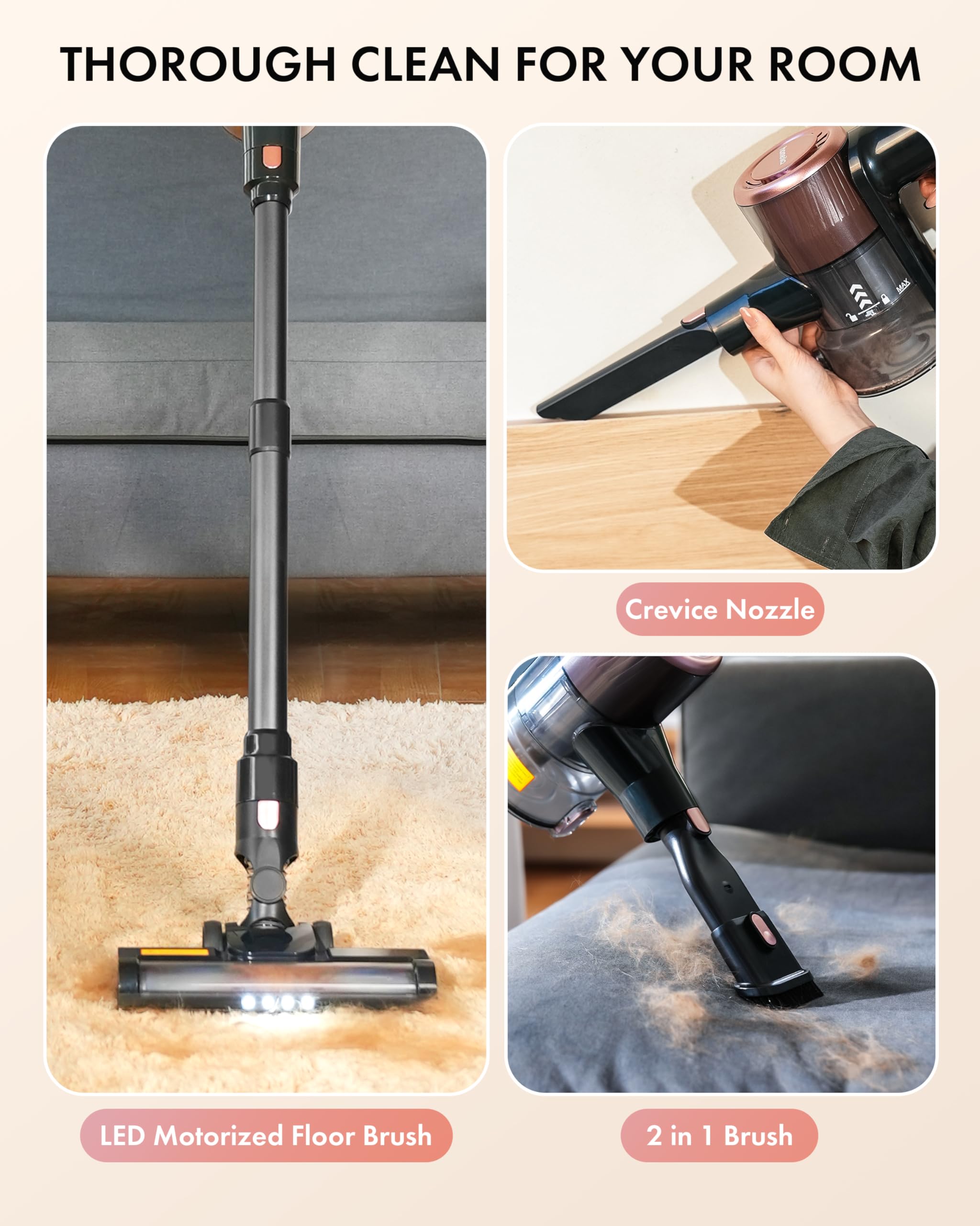 Homeika 28Kpa Cordless Vacuum, 380W Motor, 8-in-1 Lightweight Stick Vac with 50 Min Battery for Carpet & Pet Hair