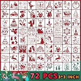 72 PCS Christmas Stencils for Painting - 3x3 Inch Santa Claus Snowflake Christmas Tree Reusable Xmas Painting Templates on Wood, Glass, Fabric, Window Door Decor DIY Party Decoration