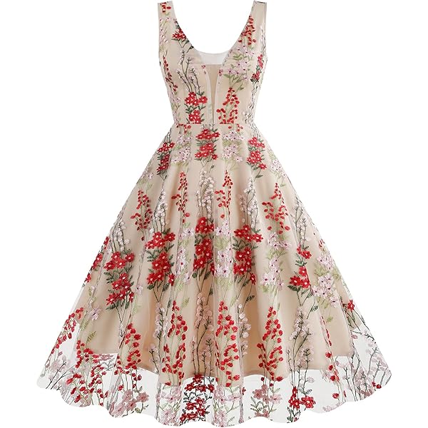 Amazon.com: Women Vintage Embroidered Evening Dress V Neck Short 3/4  Sleeves Wedding Cocktail A Line Midi Gown(S,S1) : Clothing, Shoes & Jewelry