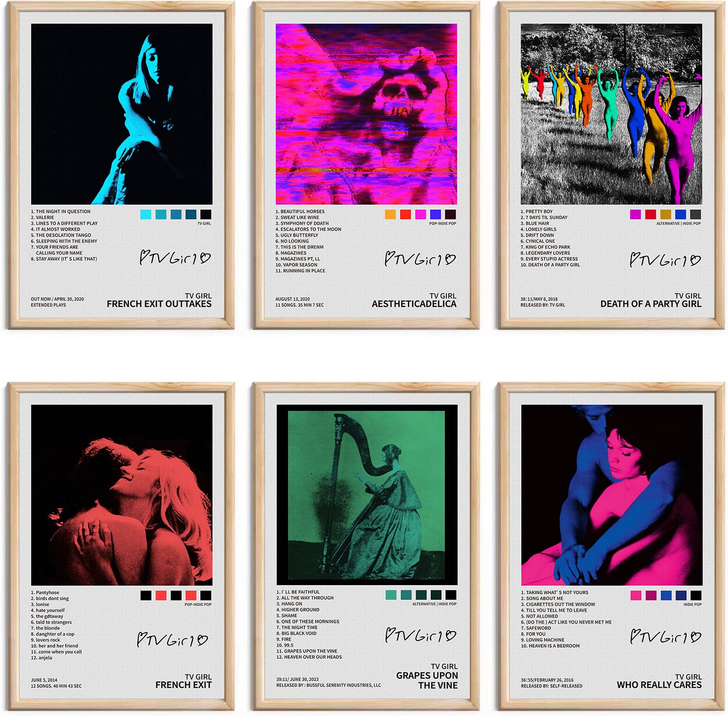 Tv Girl Signed Limited Posters Music Album Cover Posters Canvas Wall Art HD Prints Room Aesthetic Pictures Set of 4 for Music Classroom Living Room Bedroom Wall Decor Art 8x12 inch Unframed