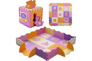 Tamiplay Foam Play Mat for Kids，25Pcs Square Interlocking Puzzle Floor Mat，Baby Play Mat Floor Mat Foam Puzzle Playmat for Toddlers with Fence - 9 Different Animal