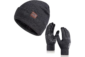 NERTPOW Winter 1-3 PCS Beanie Hat Gloves Scarf for Men and Women, Knit Fleece Lined Warm Touchscreen Gloves Beanie Infitiny Scarf Set