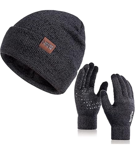 Fleece Lined Beanie Hat Long Scarf Touchscreen Gloves 3 in 1 Winter Set 3pcs/set Winter Beanie Hat Scarf Touchscreen Gloves Set for  main image 3