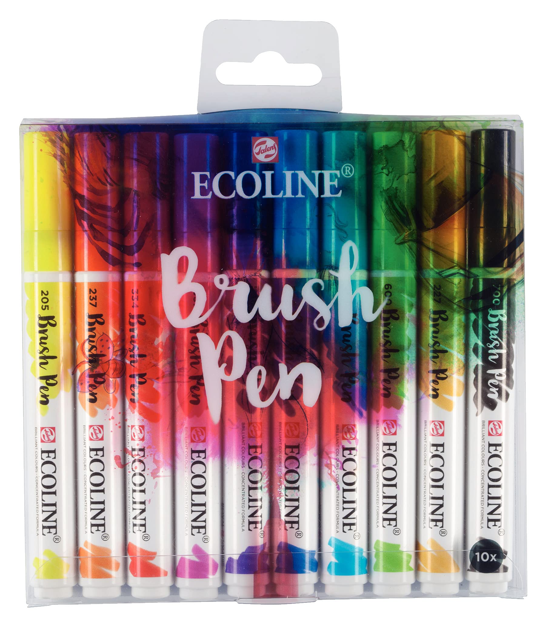 Ecoline Brush Pen Set of 10 Liquid Watercolor Pens – Basic Colors | Blendable Brush Markers for Hand Lettering, Drawing, & Crafts