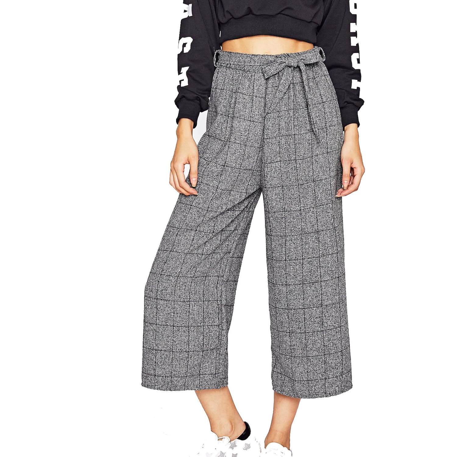 Buy Women Tie Waist Wide Leg Pants Trouser at Amazon.in