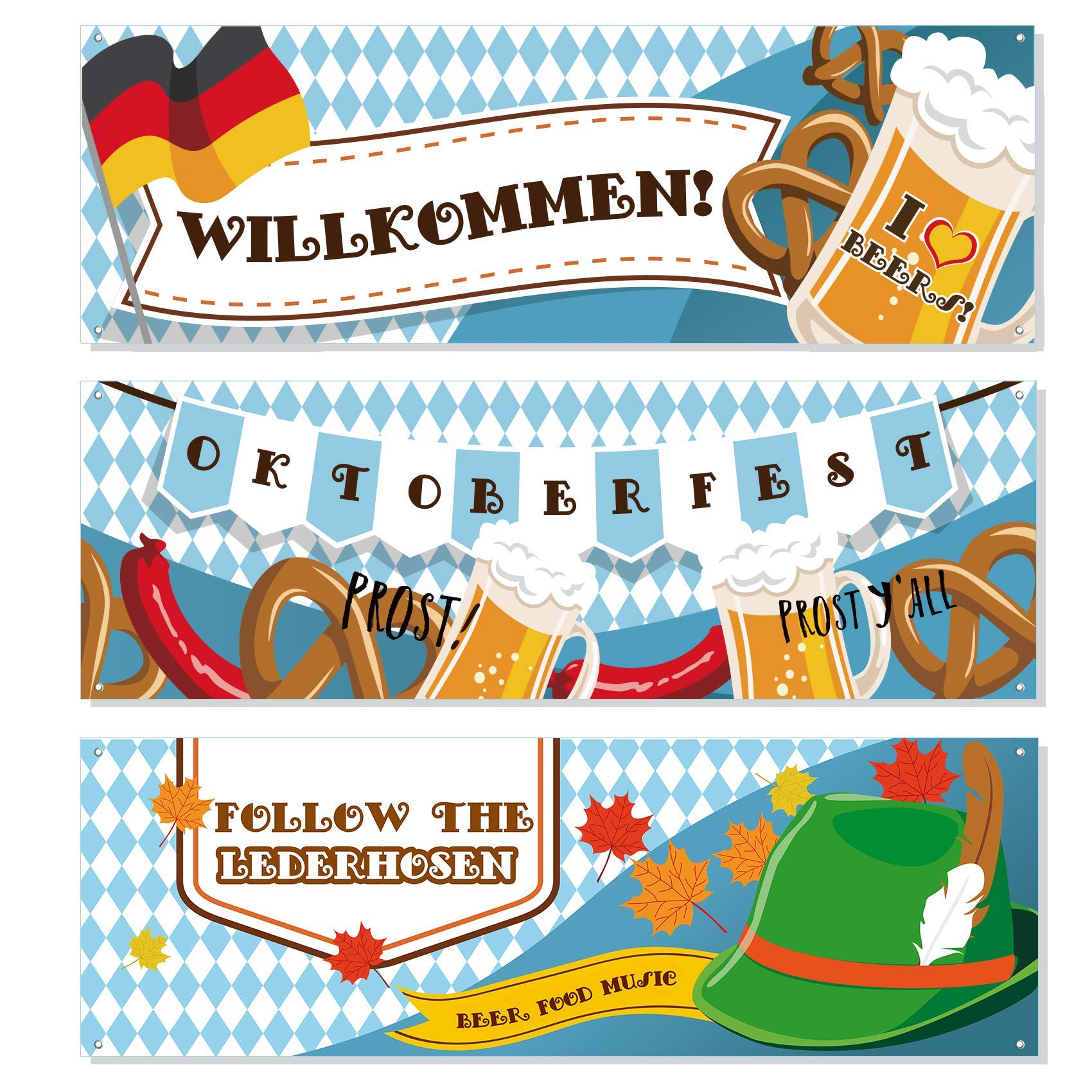 Oktoberfest Sign Banner Party Backdrop Decoration Dessert Table Background Photobooth Props 3-Count Fabric