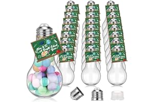 Yiyiring 24 Pack Back to School Plastic Light Bulbs Jars with Card and String, First Day of School Gift 100 ml Light Bulb Candy Containers Clear Candy Jars Students Teachers Classroom Reward Gifts