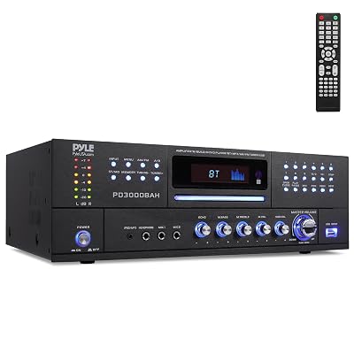 Pyle 3000W 4-Channel Wireless Bluetooth Amplifier - Stereo Home Audio Receiver with Front CD/DVD Player, FM Radio, Hi Def Input,Aux,RCA,USB,2 Mic Inputs w/Echo, Subwoofer Out - Rack Mount