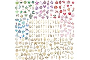 Acidea 412pcs Charms for Jewellery Making, Pendants Gold Plated Enamel Charms with Jump Rings, Wholesale Bulk KC Gold Letters
