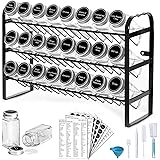 Spice Rack Organizer for Countertop, Seasoning Organizer Wall Mount Spice Rack with 24 Empty Spice Jars Shelf for Kitchen Cab