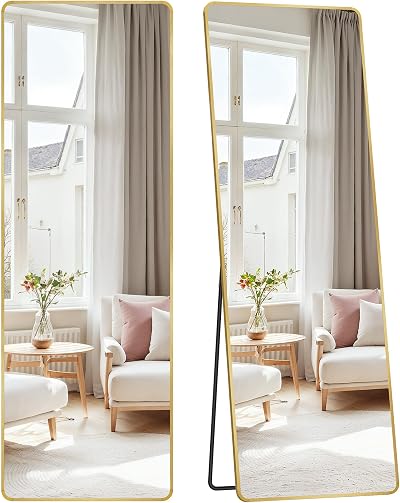 SONGMICS Full Length Mirror 160 x 50 cm with Stand Pale Gold LFM030A01