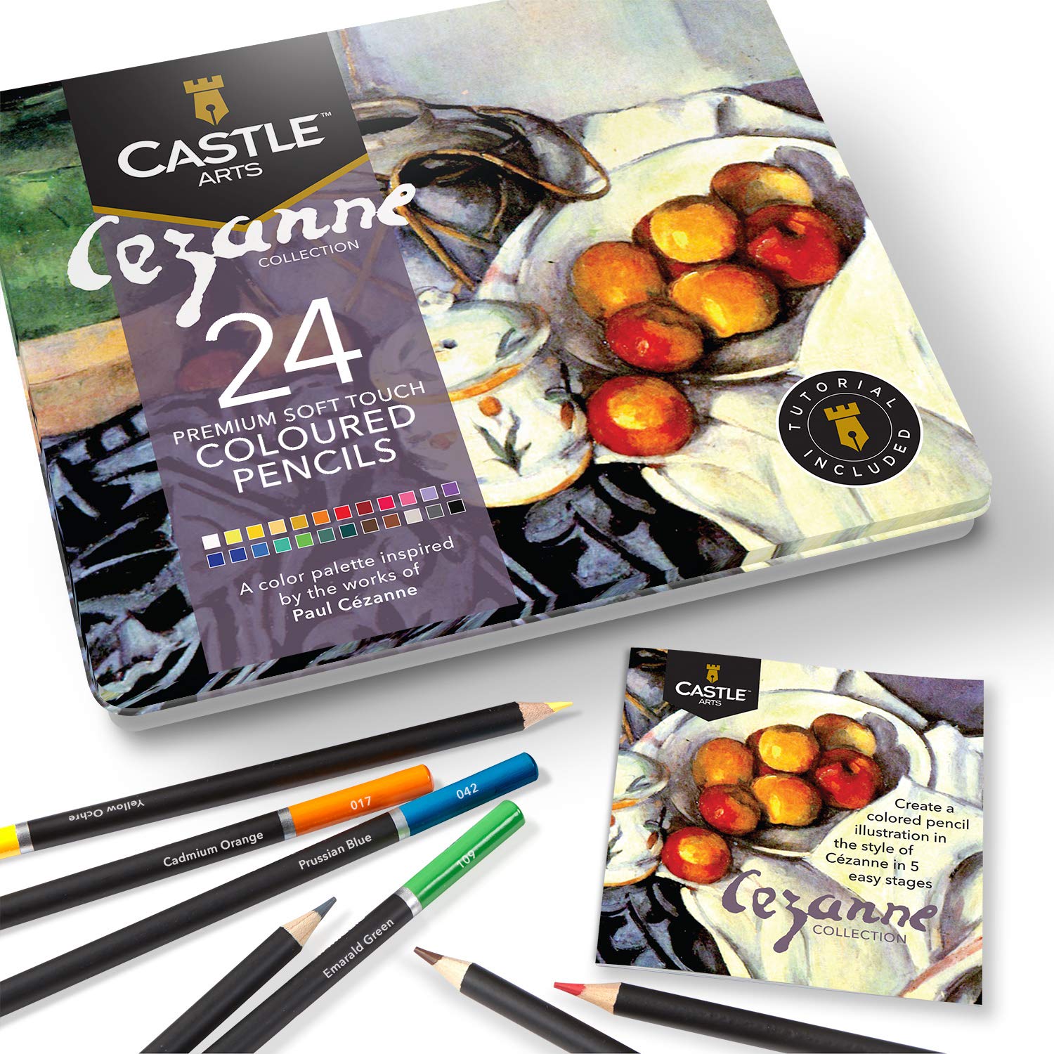 Castle Art Supplies 24 Cezanne Inspired Coloured Pencils Set for Adults Artists | Ideal Sketching Colouring Drawing Quality Smooth Cores | Superior Blending Layering Performance Achieving Results