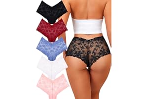 Take Talk Underwear Womens Sexy Lace Underwear Lingerie Gift for Women Wife Cheeky Boy Shorts Plus Size Panties 5 Pack
