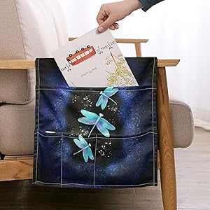 ZFRXIGN Neon Dragonfly Sofa Beside Hanging Storage Bags for Armrest Chair Recliner TV Remote Control Holder Floral Bedside Caddy Washable Organizer Bag Anti-Slip Blue Purple