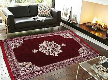 Red Hot Attractive Floral Velvet Carpet Size- 5 Feet X 7 Feet