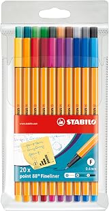 STABILO point 88 Fineliner Pack 20 Assorted Colours 0.4 mm