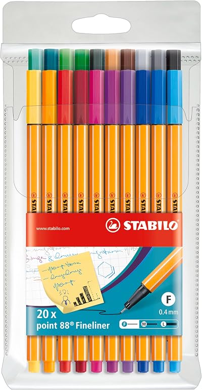 STABILO point 88 Fineliner Pack 20 Assorted Colours 0.4 mm