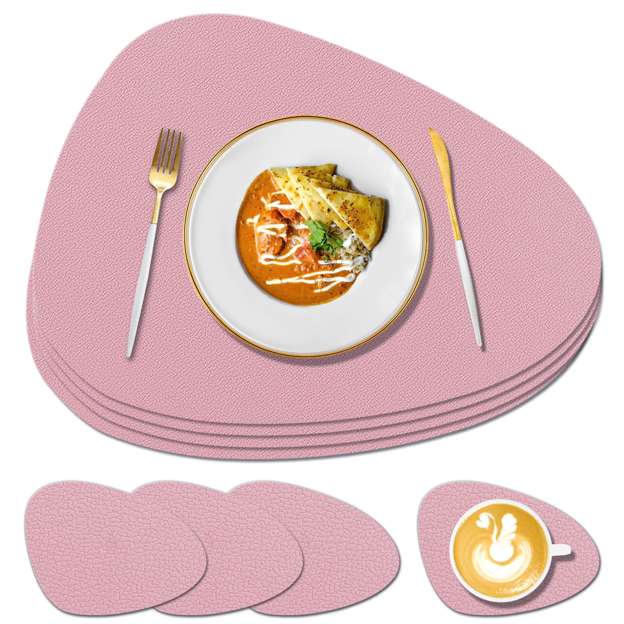 KERYCHIN Silicone Placemats and Coaster Set of 4, Heat Resistant 450 °F, Non-slip Texture Design, Easy to Clean, Wipeable Place Mats for Home, Restaurant, Kitchen, Outdoor Garden Table, Pink