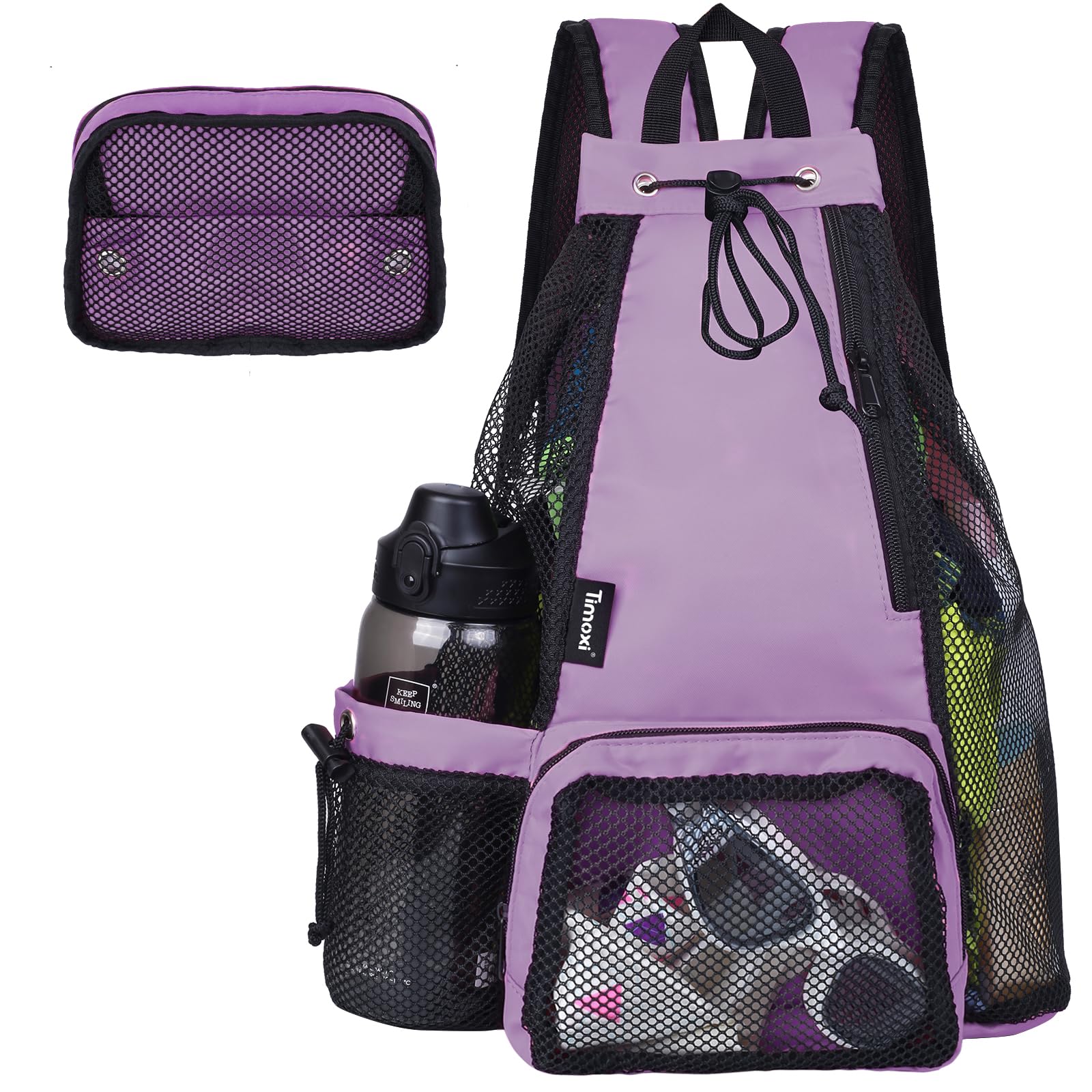 Timoxi Swim Bag Beach Backpack with Padded Shoulder Strap Mesh Backpack ...