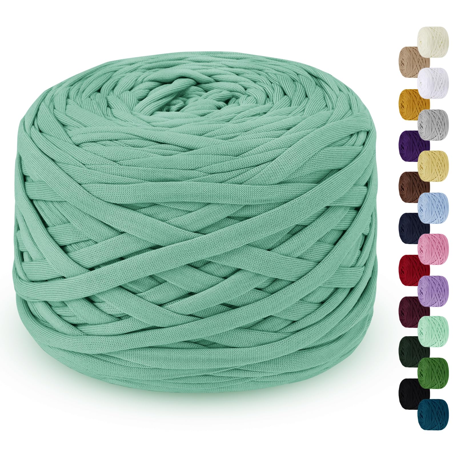 LEREATI 285g T Shirt Yarn for Crocheting 100m Elastic Ribbon Yarn Thick Crochet Fabric Yarn, Knitting T-Shirt Yarn for Crochet Bag, Blanket, Basket, DIY Projects, Home Decor (Mint Green)
