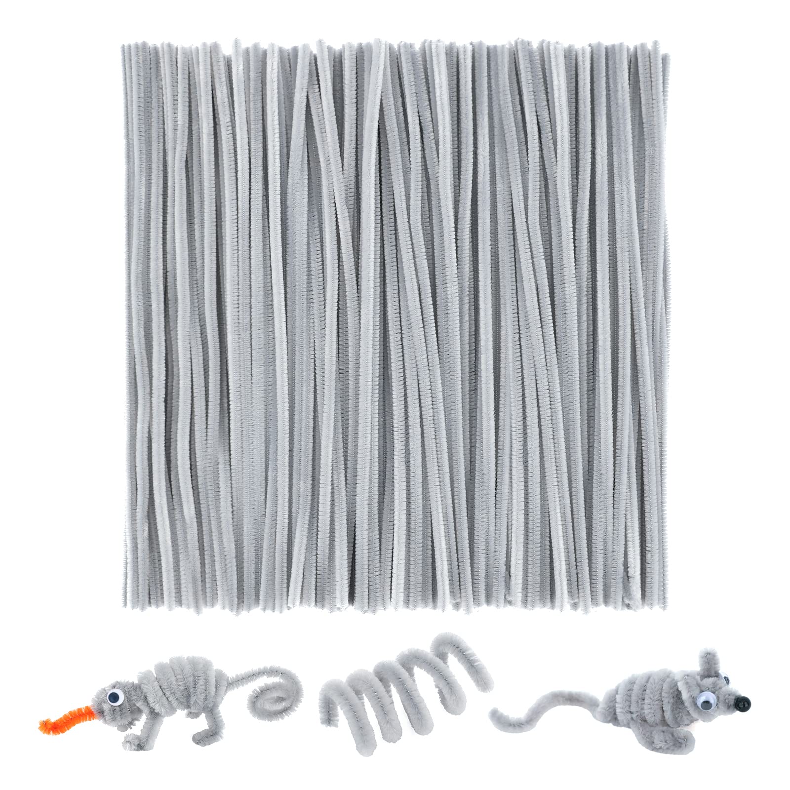 G2PLUS Grey Pipe Cleaners for Craft - 200PCS Long Chenille Stem, 6mm, 30cm for DIY & Craft Projects