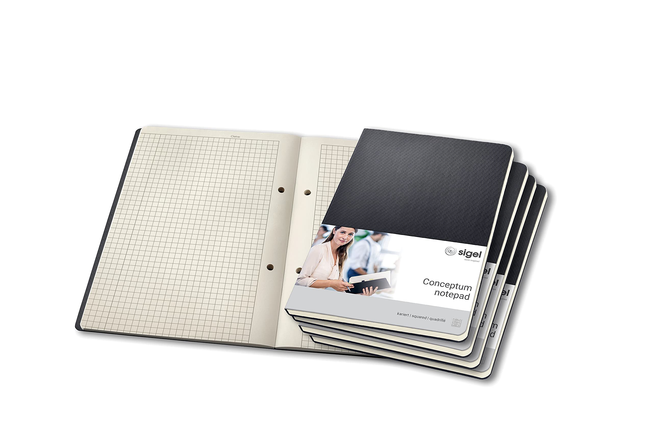 SIGEL CO802 Pack of 5 Notepads, approx. A5 (14.9 x 21 cm), squaRed, hardcover, Black - Conceptum