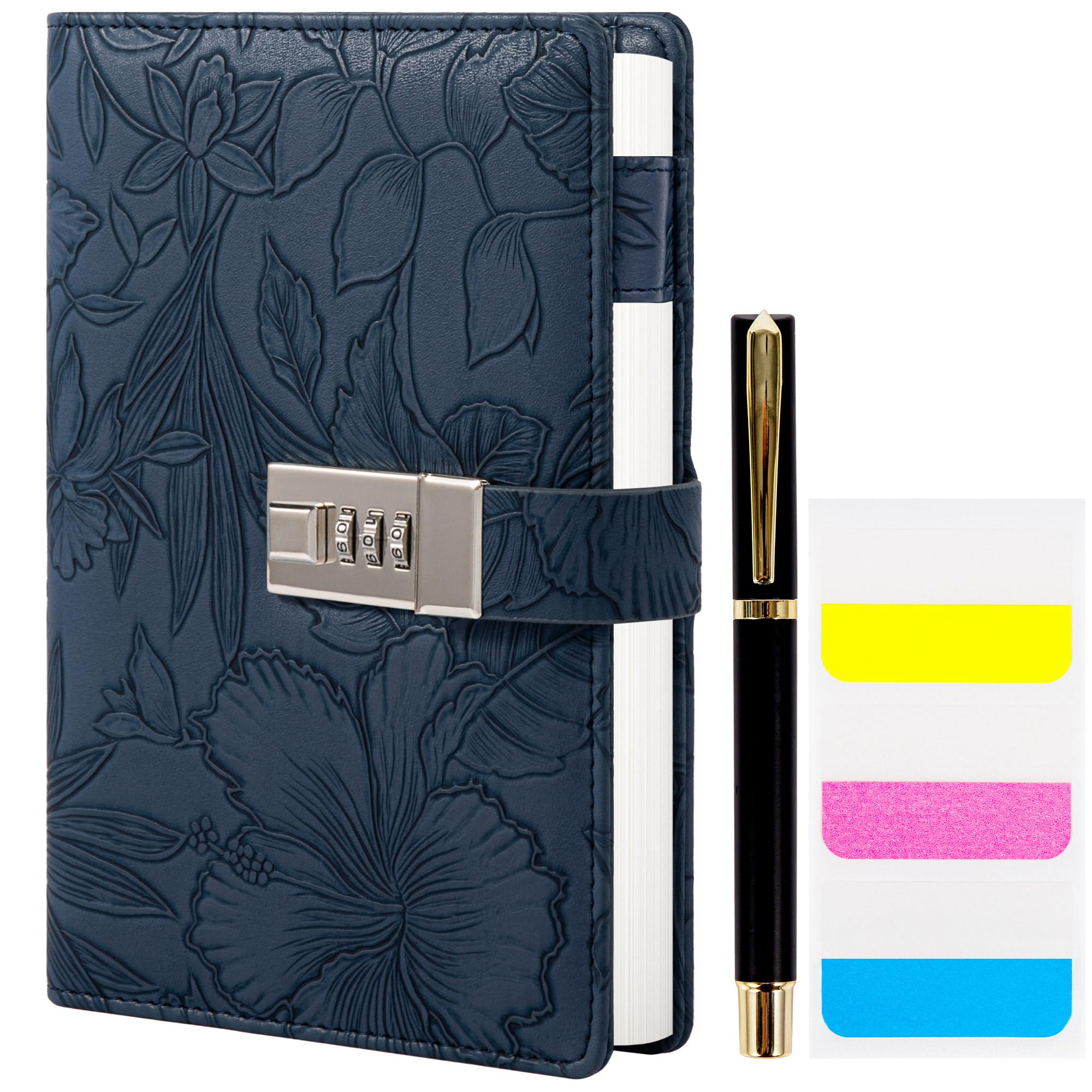 TIEFOSSI Diary with Lock for Women, 3D Embossed Journal with Lock, 224 Pages Wide lined Notebooks, PU Leather with Pen and Stickers Planner Organizer for Women & Men
