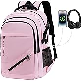 FENGDONG Large Laptop Backpack 17.3 inch Waterproof Travel College Backpack Bookbag,Crossbody Sling Bags for Men & Women Business Backpack Light Pink