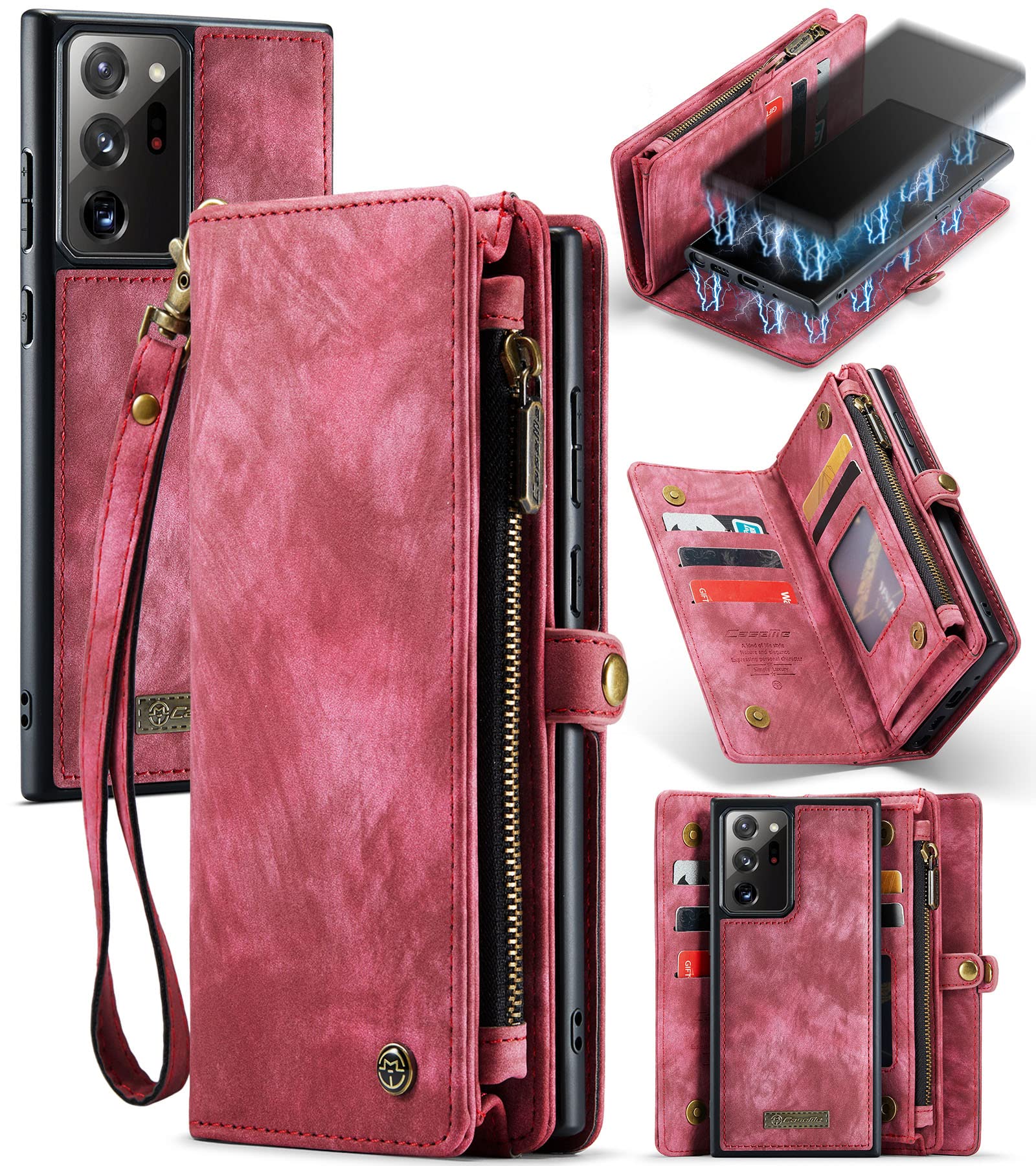 UFinetech Detachable 2-in-1 Samsung Galaxy Note 20 Ultra Case Wallet Magnetic TPU Leather Card Holder Flip Zipper Lanyard Stylish Multi-functional Purse Cover for Samsung Galaxy Note 20 Ultra 5G 2020