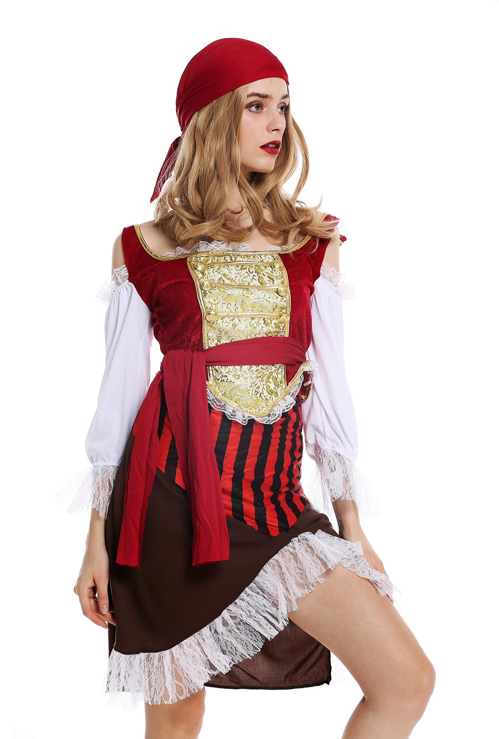 dressmeup - W-0081 Lady Woman Costume Fancy Dress Halloween female Pirate Queen Buccaneer Corsair Size S