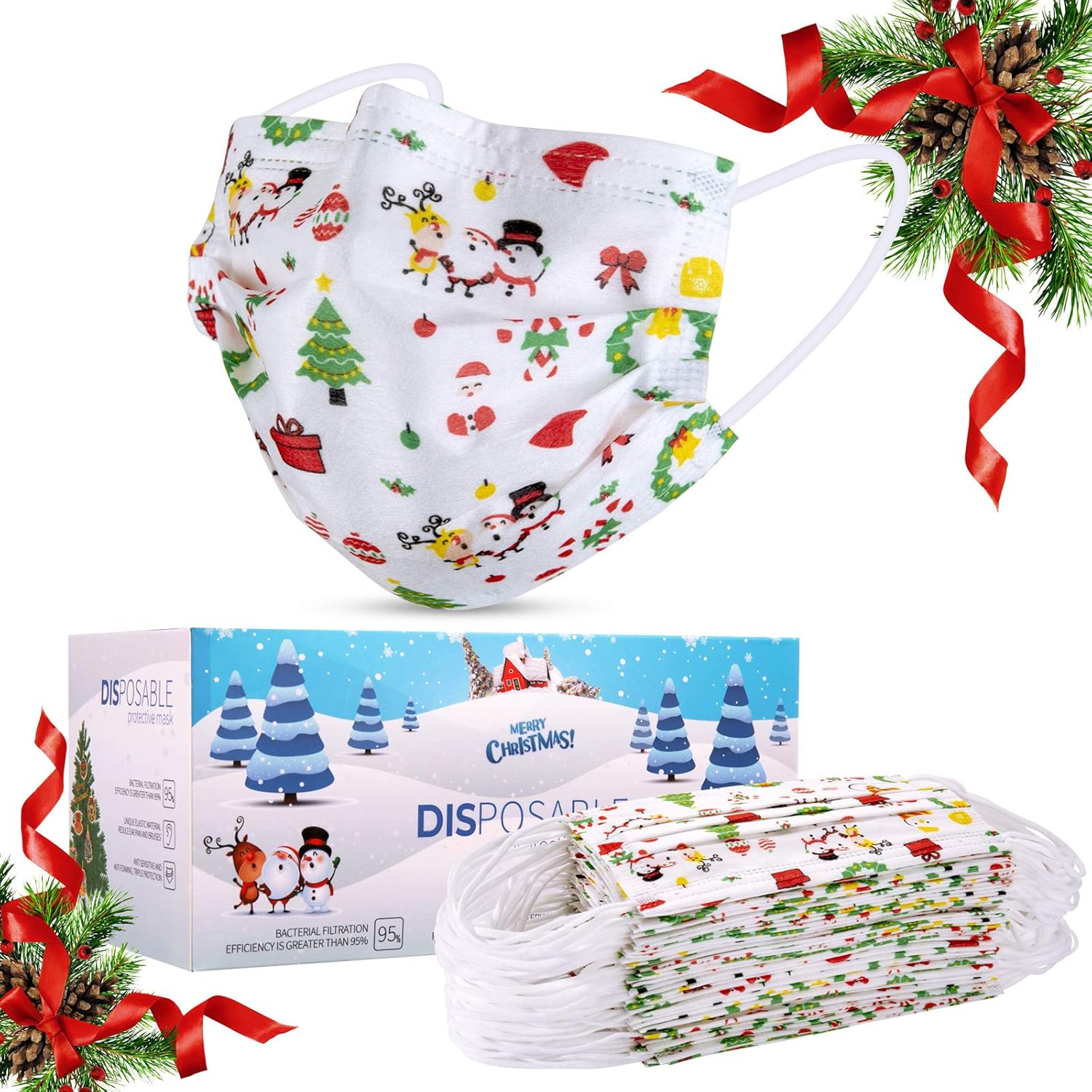 WAPIKE Disposable Face Masks, Kids Face Masks, Christmas Face Mask for Kids Child Adults : Sports & Outdoors