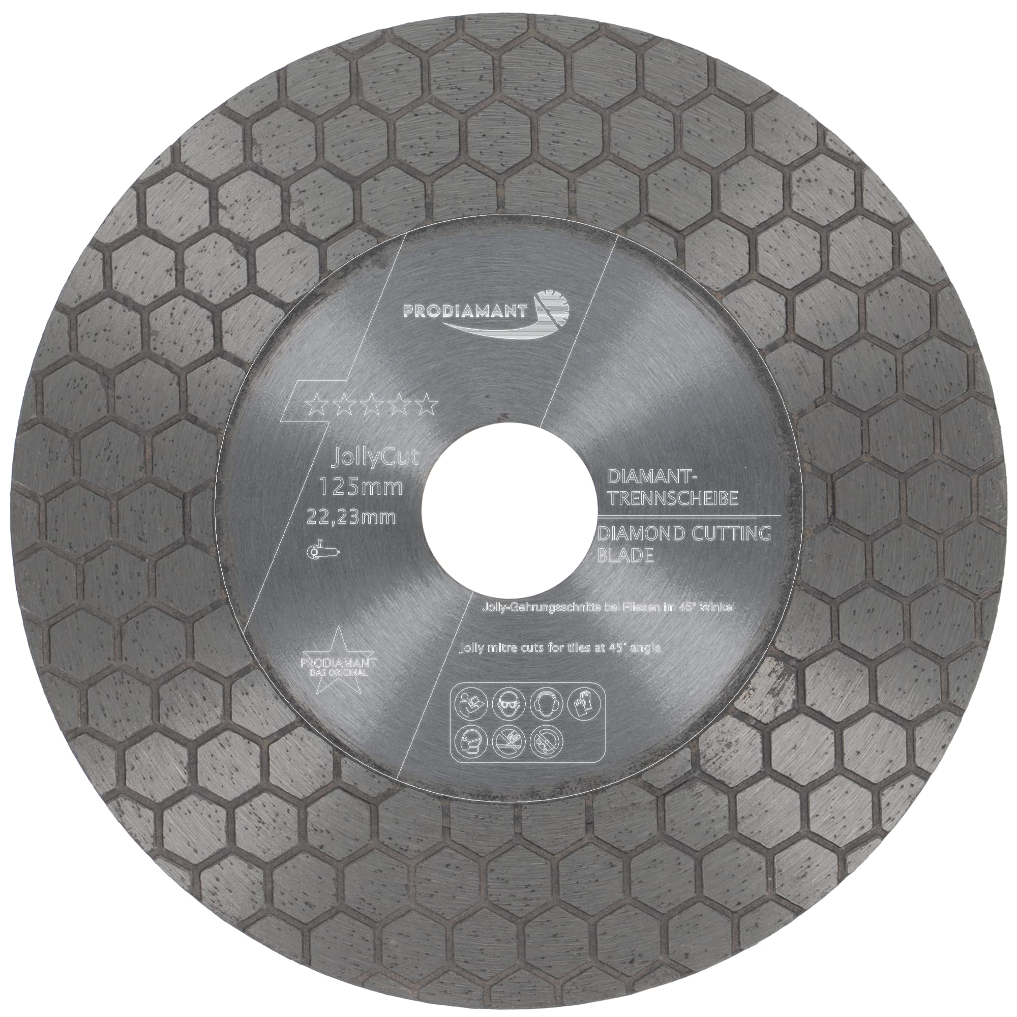 PRODIAMANT Diamond Mitre Chamfer Tile Disc 125 mm F-Jolly for Tiles and Porcelain Stoneware 125 mm x 22.23 mm for 45 Degree Cutting, Chamfering and Grinding