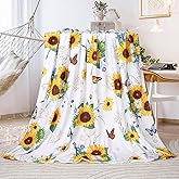 Sunflower Throw Blanket Ultra Soft Butterfly Floral Blanket Cozy Flannel Fleece Bed Blanket Lightweight Fuzzy Plush Flowers Couch Cover Sunflowers Gifts Throw Decor for Women Girls 50" X 60"