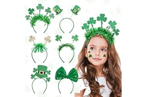 Whaline St. Patrick's Day Headbands Green Shamrock Hat Bow Clover Headwear Irish Holiday Accessories Party Favors Supplies Decoration Accessories Costume Kids Cosplay Party 6 Pack