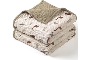 Lulu moon Muslin Baby Blanket - Cotton Quilt Blankets for Toddlers - Reversible Nursery Crib Blanket for Baby Boys and Girls 47"x47"(Olive Dinosaur)