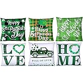 Patelai 6 Pieces St Patrick's Day Pillow Covers 18 x 18 Inch Green Buffalo Lucky Clover Pillow Case Home Decor St Patricks Day Throw Pillows Cushion Decorative Cases for Sofa Couch Office Car Bedroom