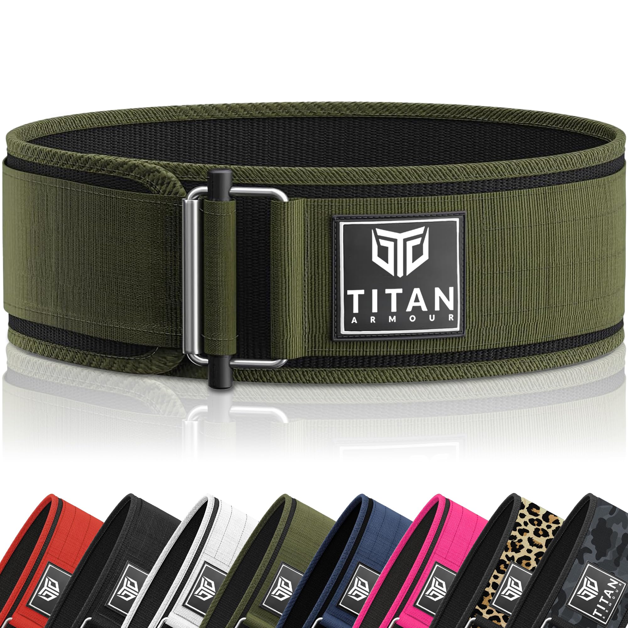 Titan Armour® Premium Self-Locking Weight Lifting Belt | Gym belt: Powerlifting, Deadlift, Olympic Lifts, Squats | Functional Weightlifting Belt | Men & Women | UK Brand (Military Green, XS) — image 1