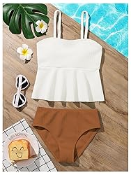 SHENHE Girl's 2 Piece High Waisted Ruffle Waffle