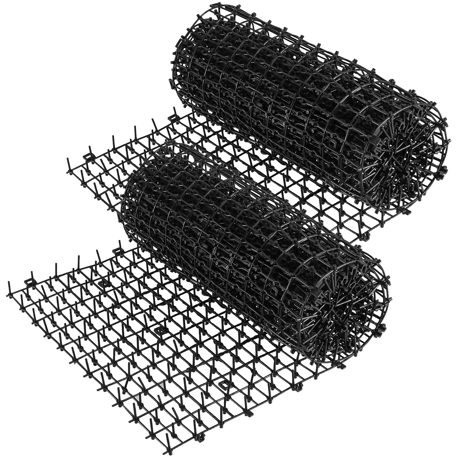 HEIHAK 2 Rolls 2m x 28cm Prickle Strip Dig Stopper, Black Cat Repellent Mat Flat Prickle Strip with 8 Metal U Shape Pegs, Cat Spike Strips Pet Deterrent Mats for Garden, Fence