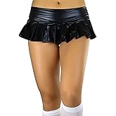 ToBeInStyle Women’s Metallic Pleated Ultra Micro-Mini Rave Skirt or Side Tie Thongs