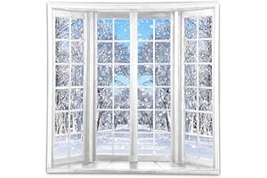 Funnytree 6 x 6 FT Winter Window Backdrop Snowflakes Snowy Scenery Background Party Decorations Supplies Banner Photoshoot Photo Studio Props