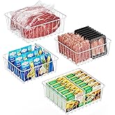 iSPECLE Freezer Organizer Bins - 4 Pack Small Freezer Bin for 5 / 6 / 6.5 / 6.8 / 7 cu.ft Standup Freezer Easy Get, Stop Food Fall out, Upright Freezer Baskets Allow Air Circulation, White