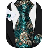 Barry.Wang Men Tie Set Paisley Silk Necktie Pocket Square Cufflinks Formal Wedding Business Party