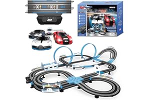AGM MASETCH High Speed Slot Car Racing Set with LED Lap Counter, Fuel Pit Stop, Voice Feedback, 4 Licensed Cars, 13.5m (44ft)