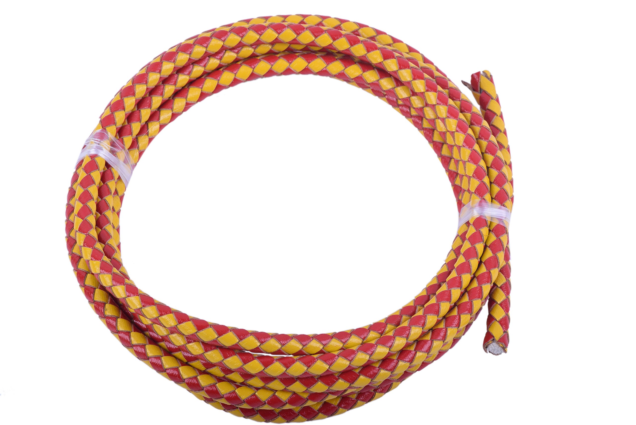 KONMAY 1.8Meters Round Braided Genuine Bolo Leather Cord for Jewelry and Craft Designs (5.0 mm Red&Yellow)…