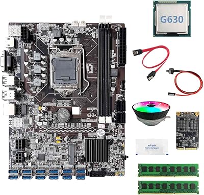 Lodokdre B75 ETH Mining Motherboard 12 USB G630 CPU 8GB DDR3 RAM 128GB SSD Kit