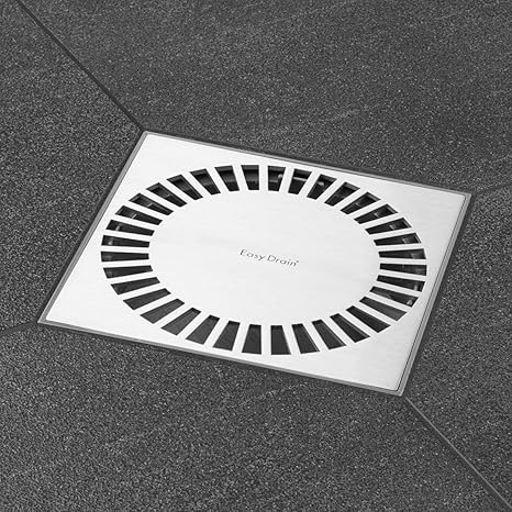 ESS Easy Drain Design Bodenablauf Aqua Briljant 15x15 cm, 'Abdeckung Edelstahl gebürstet', waagerecht & senkrecht