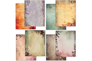 PARTH IMPEX 56 Sheets Vintage Lined Writing Paper 8.5x11 - Letter Size Ruled Stationery Rustic Old Looking Letterhead Printer Paper - 120gsm Thick Decorative Colored Antique Aged Foliage Design