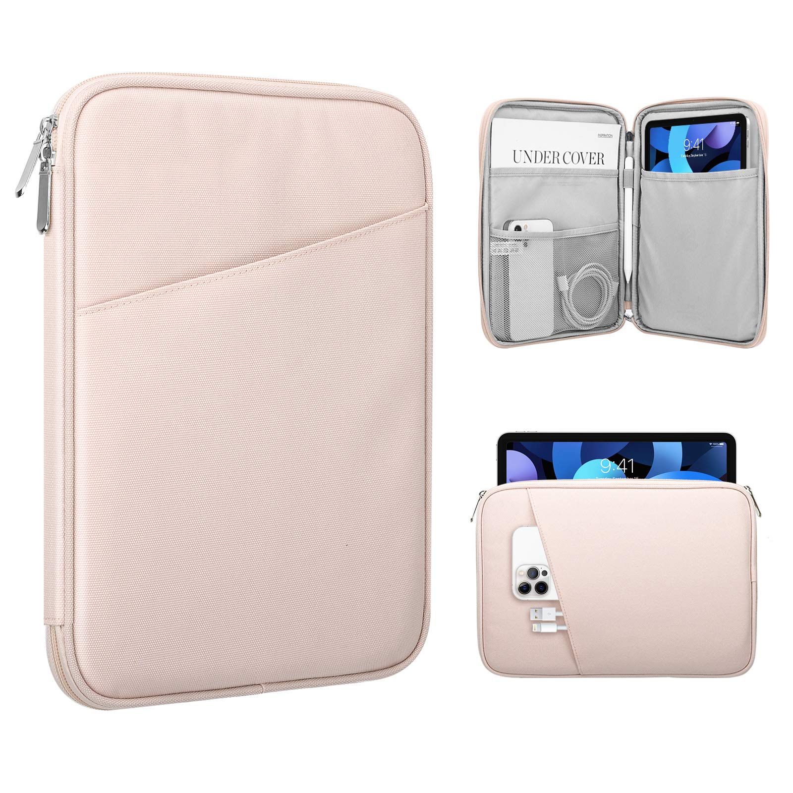 TiMOVO 9-11" Tablet Sleeve Bag for iPad 11-inch A16 2025, iPad 10.9"/10.2"| Air 11 Inch/5th/4th Gen. 10.9", Galaxy Tab A9+/A11Plus 11", Protective Bag with Pocket, Pink